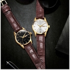 Goldtone 39mm Unisex Wrist Watch 3BAR Mens Wrist Watch Brown Leather Strap