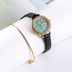 MOP surface Women'S Quartz Watch Bracelet Gift Set Open Leaf Bracelet