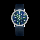 3BAR Stylish Blue Dial Leather Band Watch 1.4 Inch Minimalist Quartz
