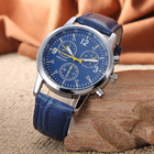 Chronograph 3ATM Blue Leather Strap Watch 41mm Men'S Water Resistant
