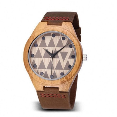 44mm Mens Wooden Wrist Watch 1.73 Inch Engraved Wooden Watches Water Resistant