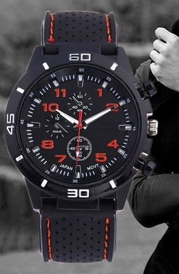OEM 46mm Mens Silicone Strap Watch 3BAR Quartz Silicone Watch