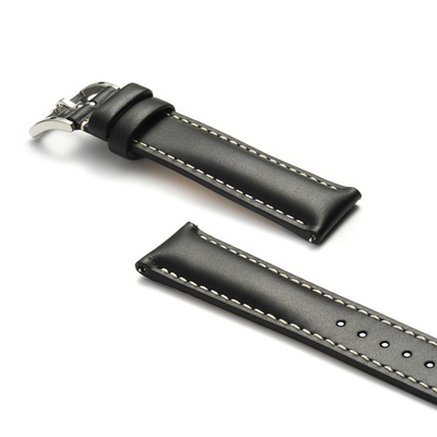 RoHS Watch Band Strap Fashion Genuine 0.9 Inch Black Leather Watch Strap