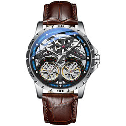 5BAR Stainless Steel Wrist Watch Oem 43mm Leather Strap Quartz Watch