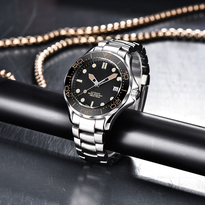 42mm 3ATM Stainless Steel Wristwatch Timepiece Men Quartz Watches Rotate Bezel
