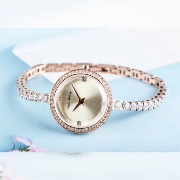 3mm Stainless Steel Strap Inlaid Imported Zircon Bracelet Diamond Female Watch Exquisite Decoration Waterproof Quartz Watch