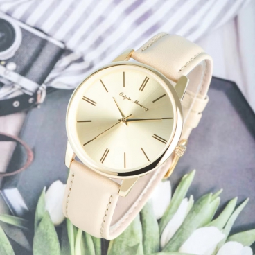 Classic simple Champagne gold with quartz watch retro temperament versatile and comfortable belt waterproof watch