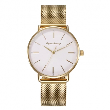 Fashion Gold Metal Strap Large Dial Japanese Movement Ladies Waterproof Watch