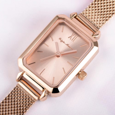 Lady Watch Rose Gold Mesh Belt Rectangle Quartz Watches Waterproof Women Wrist Stainless Steel Strap Watch