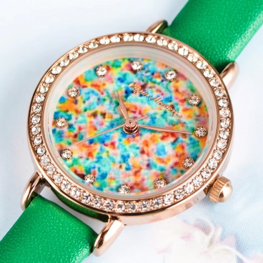 Luxury Diamond Green Quartz Watches Brand Waterproof Women Wrist Luxury Leather Strap Watch
